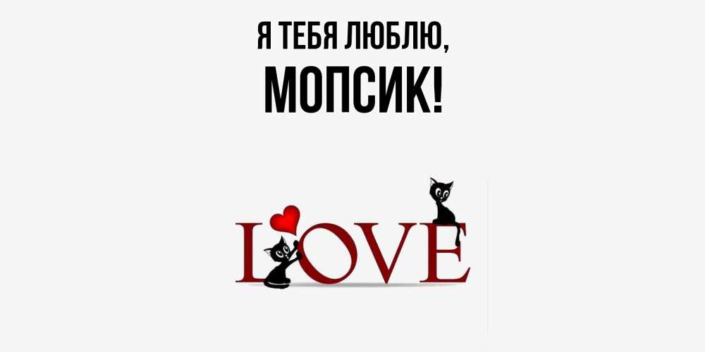 Открытка  для любимых и родных. мопсик, Я тебя люблю  